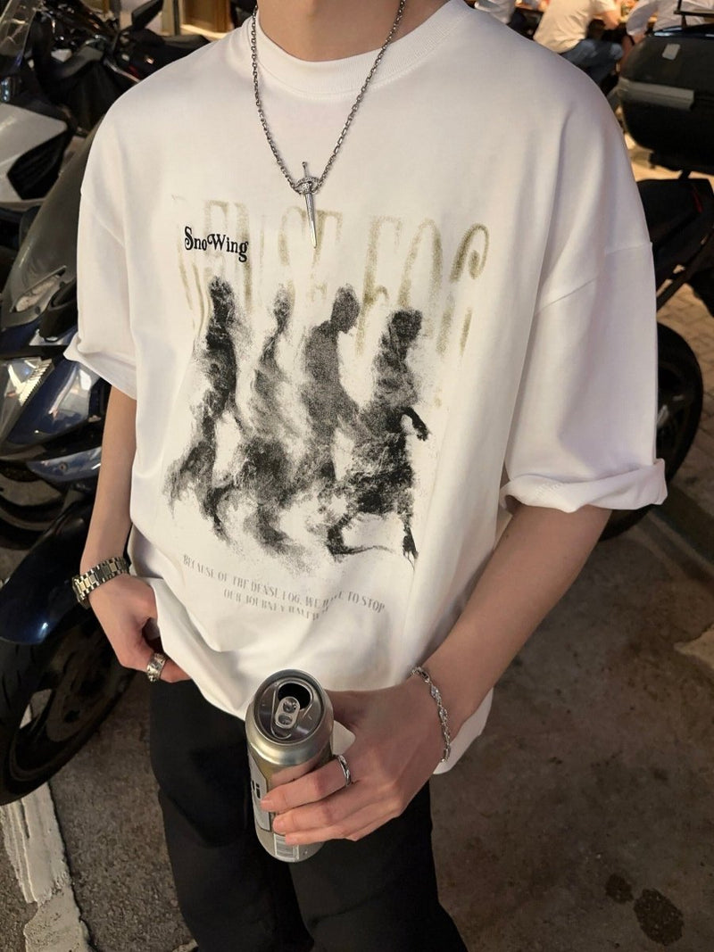 ピュアコットン ダークアート グラフィック ルーズTシャツ OR5262