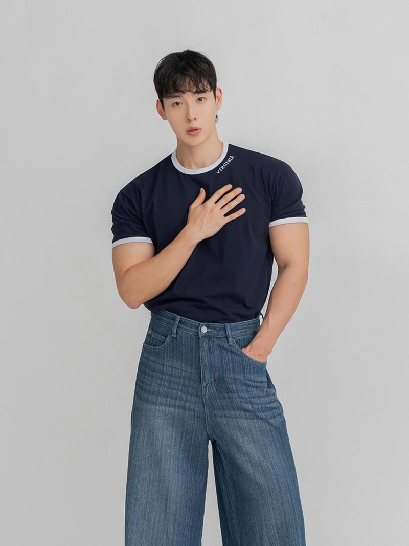 リブ テキストロゴ クルーネックTシャツ OR5274 – 韓国メンズ