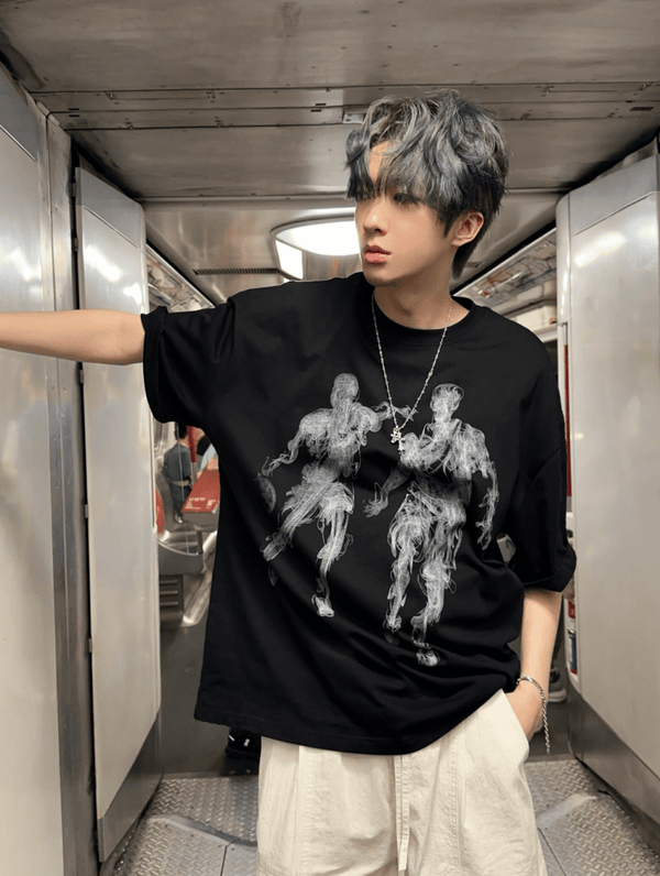 ゴーストフィギュア スモーキープリント ルーズTシャツ OR5284