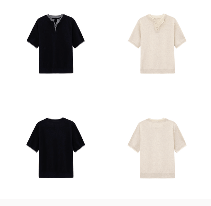 バイカラー・ダブルカラー 半袖ニットTシャツ OR5286 – 韓国メンズ