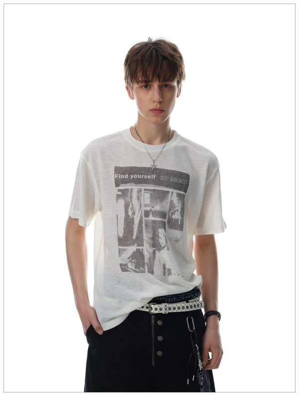 フォトコラージュ・ウォッシュ加工半袖Tシャツ OR5312