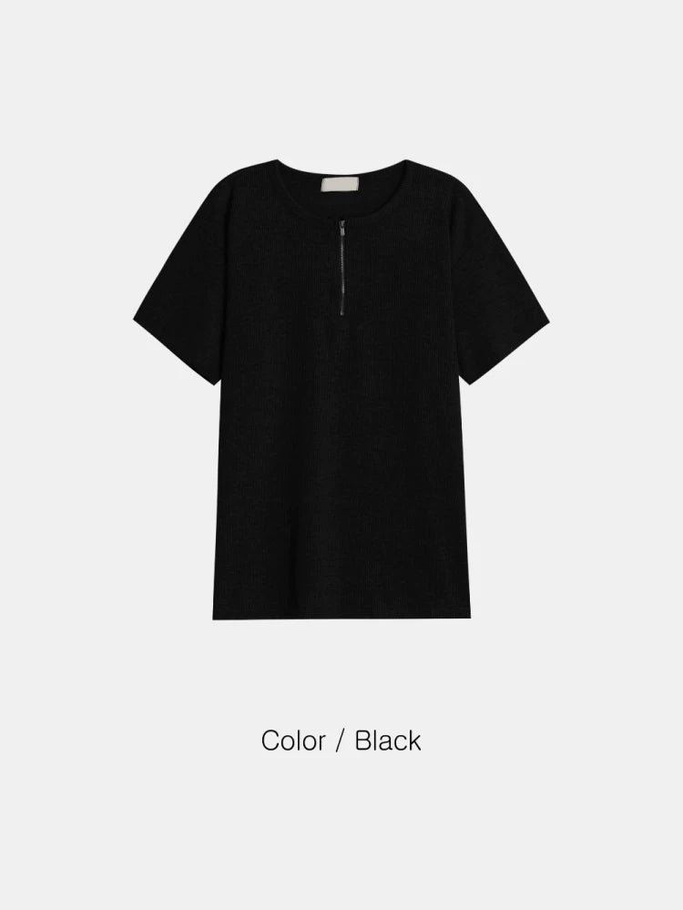 ジップヘンリーネック 半袖ニットTシャツ OR5317 – 韓国メンズ