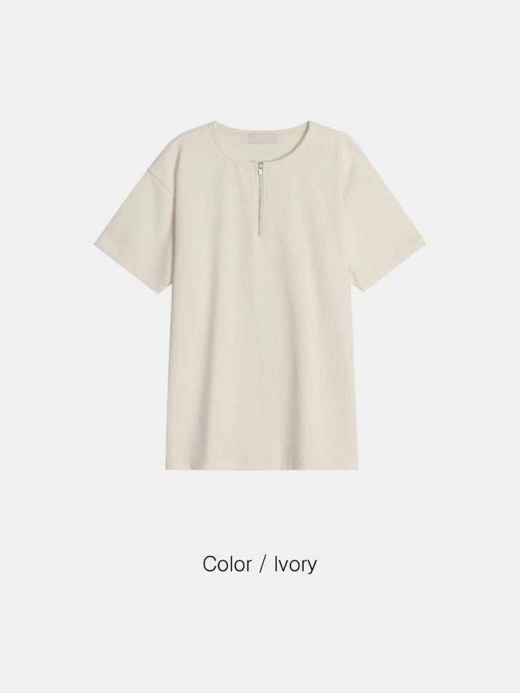 ジップヘンリーネック 半袖ニットTシャツ OR5317 – 韓国メンズ