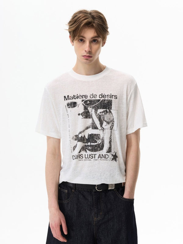 透かし編み・アートプリント Tシャツ OR5325