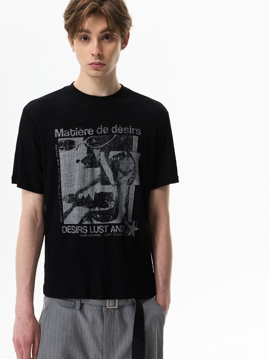 透かし編み・アートプリント Tシャツ OR5325 – 韓国メンズファッション