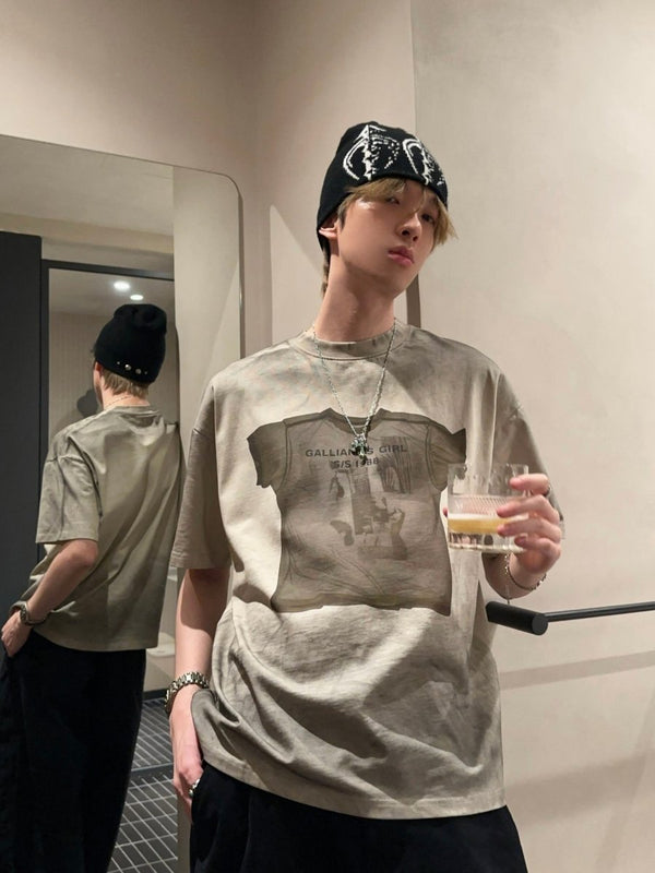 スプレー加工プリント・ドロップショルダーTシャツ OR5335