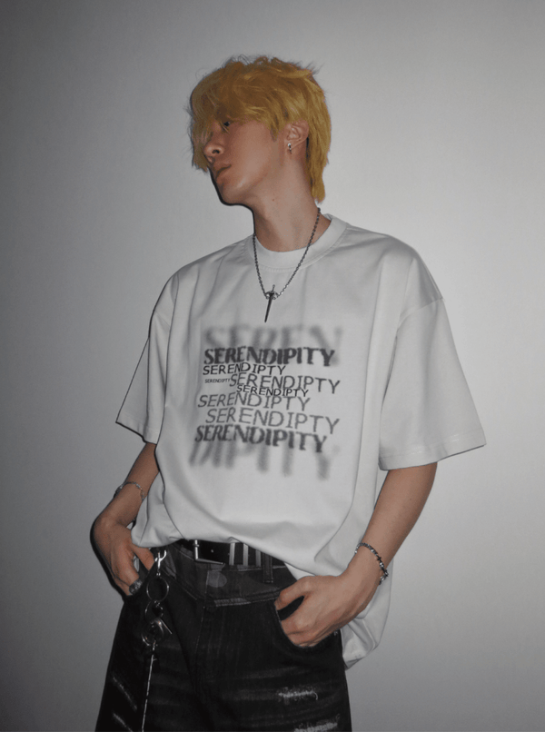 ブラーテキストプリント・オーバーサイズTシャツ OR5361