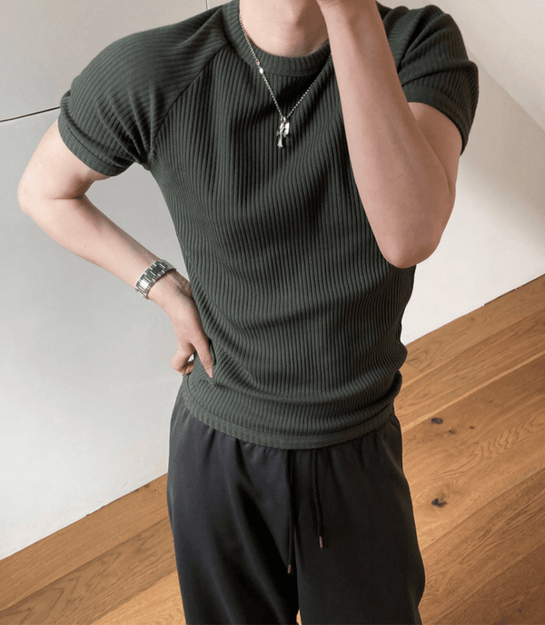 縦リブ・スリムフィット半袖Tシャツ OR5362
