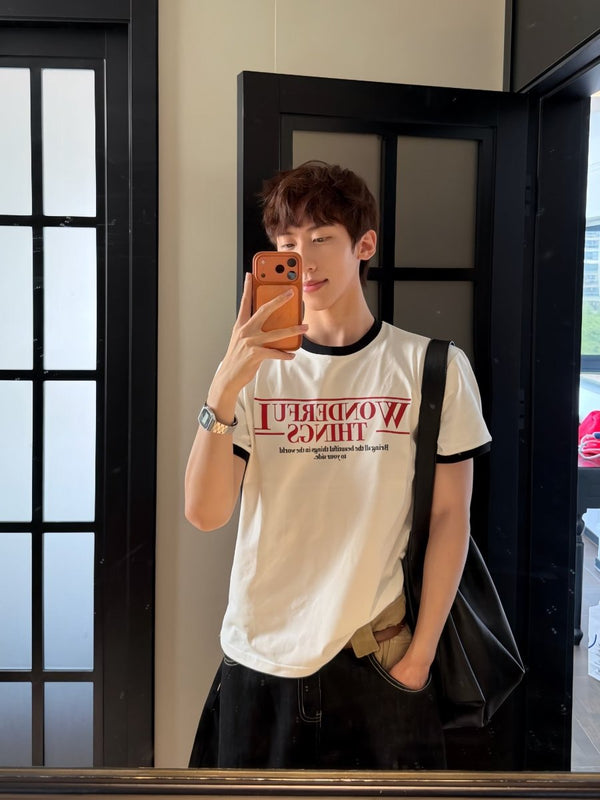 レタリングプリント・リブトリム半袖Tシャツ OR5391