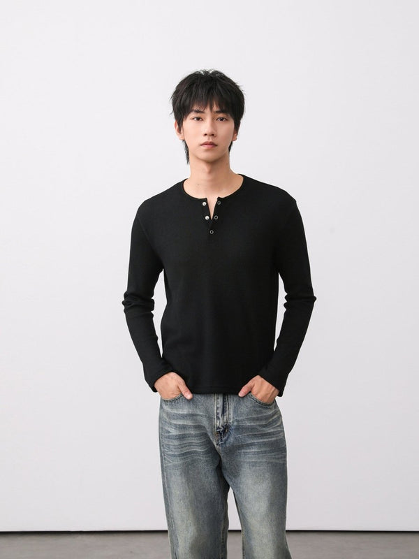 シンプルワッフル・ヘンリーネックロンT OR5461
