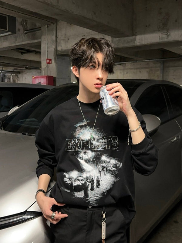 コットンミックスラインストーンプリントTシャツ　OR5470