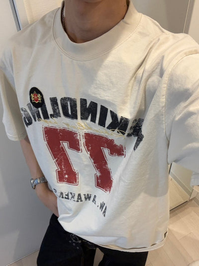 260g ウォッシュド クラックプリント Tシャツ OR5159 – 韓国メンズ