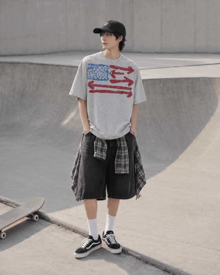 ダーティーウォッシュ フラッグ グラフィックTee OR5263 – 韓国メンズ