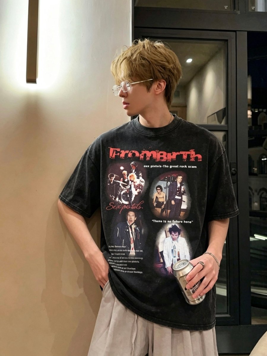 バンドフォトプリント・ヴィンテージTシャツOR5337 – 韓国メンズ
