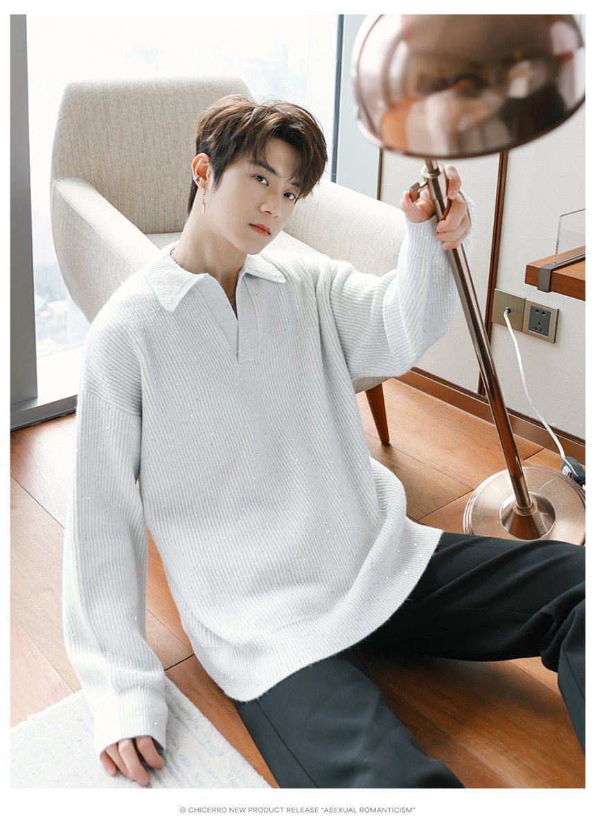 V-neck knit polo shirt OR3577 – 韓国メンズファッション通販 - ORUN -