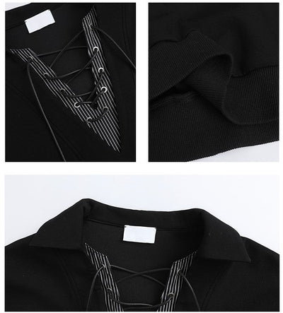 V - neck lace - up polo shirt OR4656 - 韓国メンズファッション通販 - ORUN - 