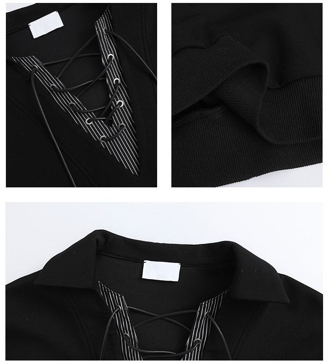 V - neck lace - up polo shirt OR4656 - 韓国メンズファッション通販 - ORUN - 