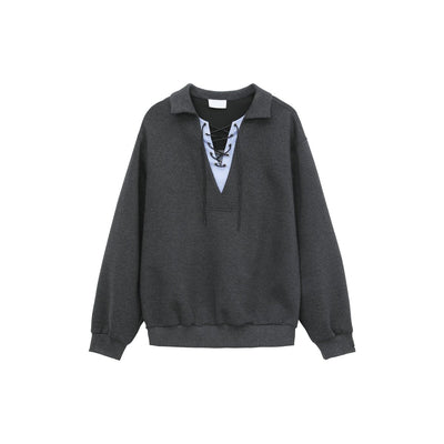 V - neck lace - up polo shirt OR4656 - 韓国メンズファッション通販 - ORUN - 