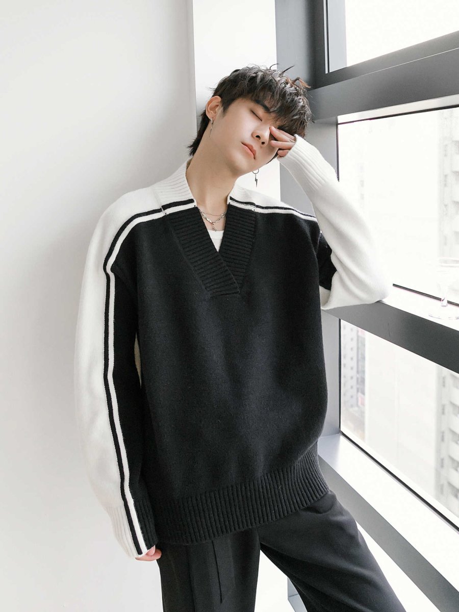 V neck sporty knit OR3565 – 韓国メンズファッション通販 - ORUN -