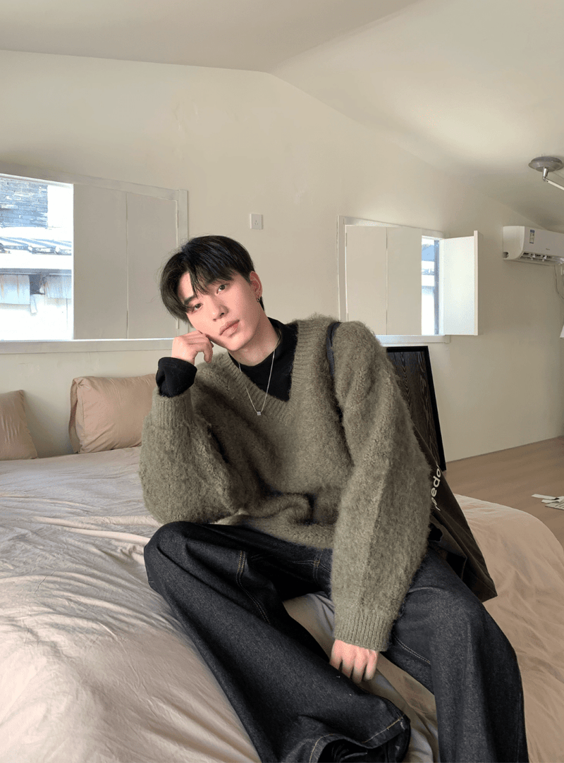 モヘアタッチVネックウールニット　OR4768 - 韓国メンズファッション通販 - ORUN - 