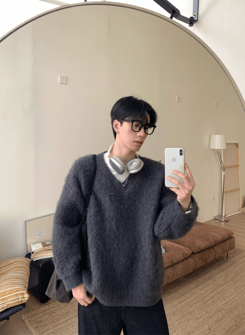 モヘアタッチVネックウールニット　OR4768 - 韓国メンズファッション通販 - ORUN - 
