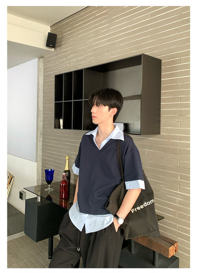 フェイクレイヤード・Vネックシャツ/ shirt OR4526 - 韓国メンズファッション通販 - ORUN - 