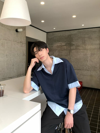 フェイクレイヤード・Vネックシャツ/ shirt OR4526 - 韓国メンズファッション通販 - ORUN - 