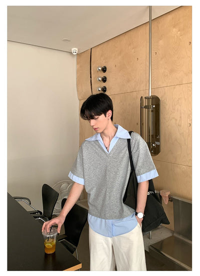 フェイクレイヤード・Vネックシャツ/ shirt OR4526 - 韓国メンズファッション通販 - ORUN - 