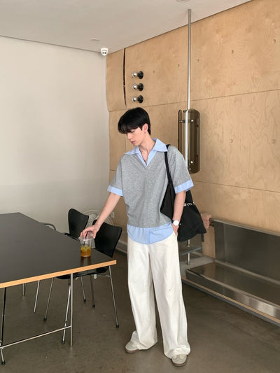 フェイクレイヤード・Vネックシャツ/ shirt OR4526 - 韓国メンズファッション通販 - ORUN - 