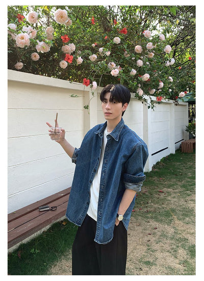 ウォッシュデニムシャツ メンズ ブルー｜Washed Blue SHIRT OR4370 - 韓国メンズファッション通販 - ORUN - 