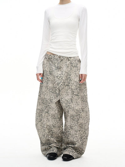 Washed Leopard Print Jeans OR4668 - 韓国メンズファッション通販 - ORUN - 