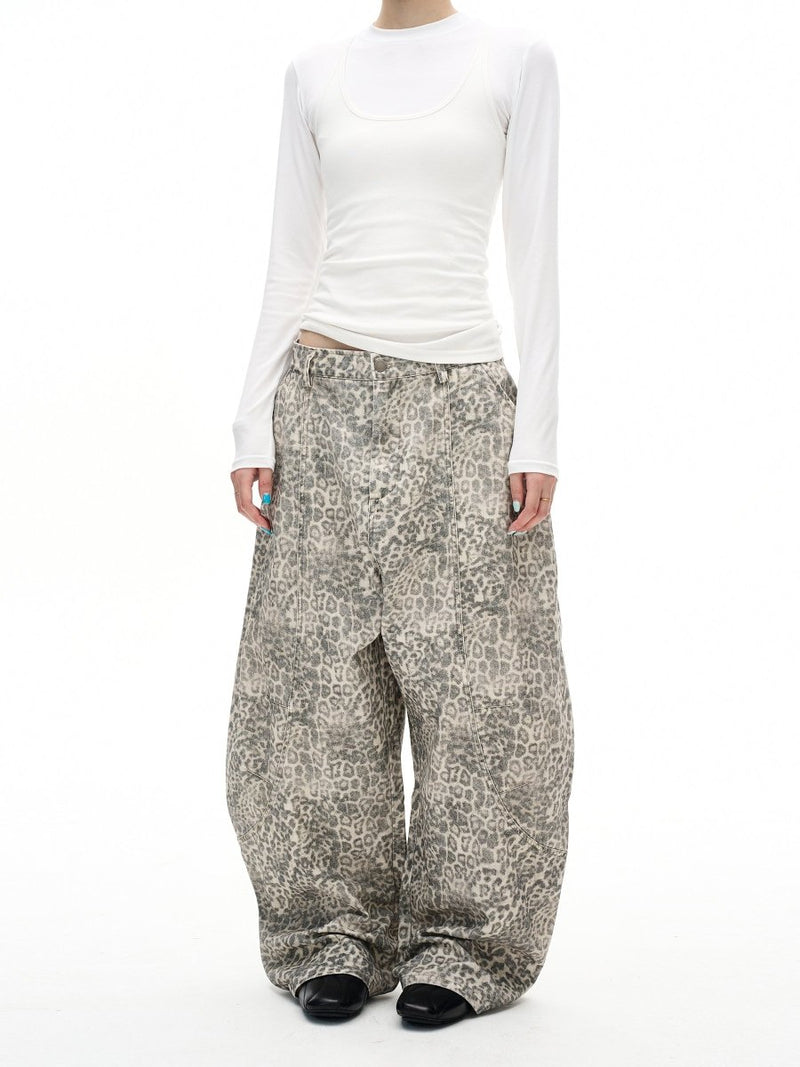 Washed Leopard Print Jeans OR4668 - 韓国メンズファッション通販 - ORUN - 