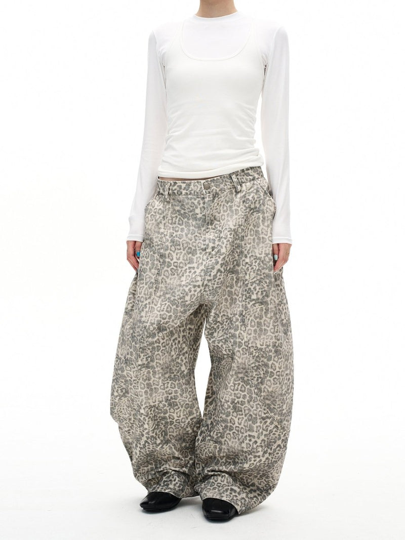 Washed Leopard Print Jeans OR4668 - 韓国メンズファッション通販 - ORUN - 