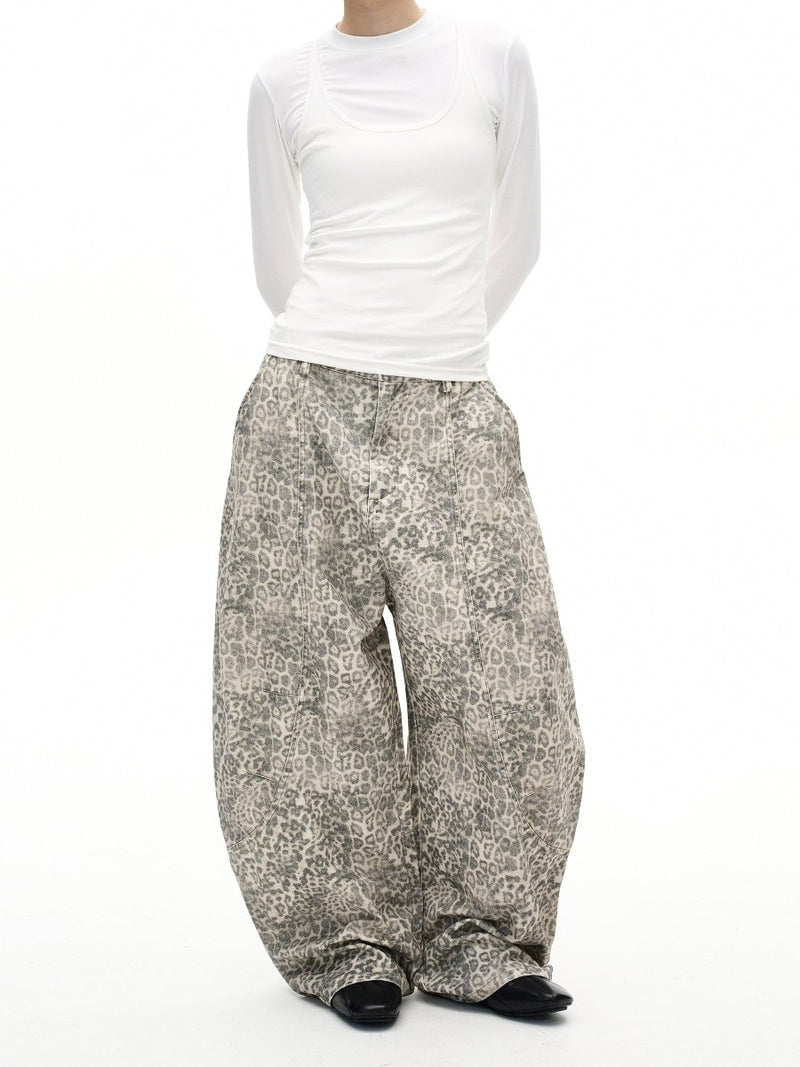 Washed Leopard Print Jeans OR4668 - 韓国メンズファッション通販 - ORUN - 