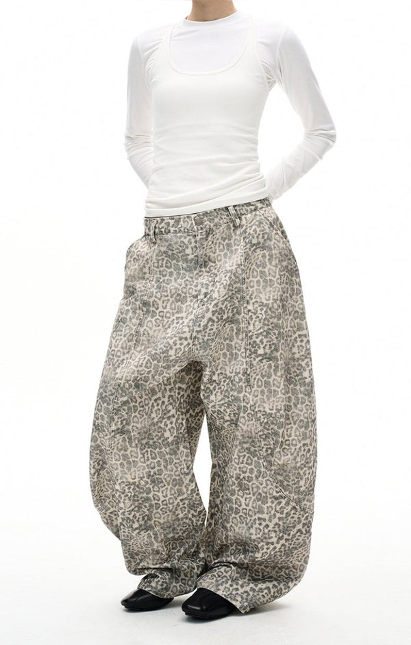 Washed Leopard Print Jeans OR4668