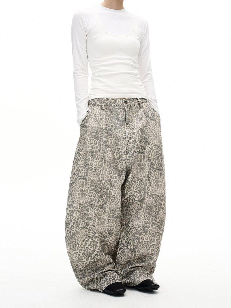 Washed Leopard Print Jeans OR4668 - 韓国メンズファッション通販 - ORUN - 