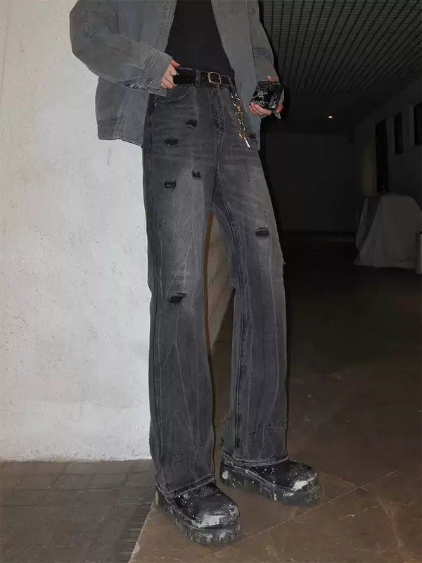 Washed straight denim pants OR3890