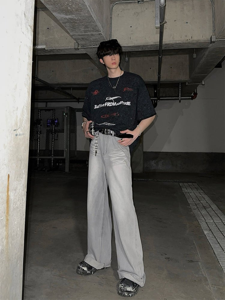 White gray wide denim pants OR3248 - ORUN