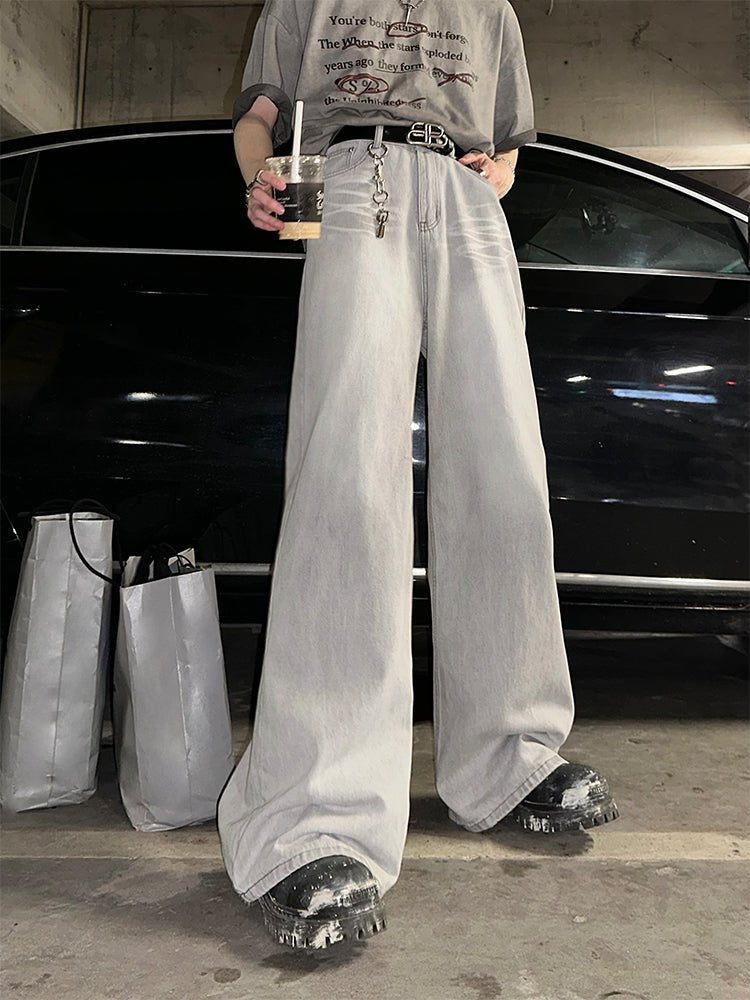 White gray wide denim pants OR3248 - ORUN