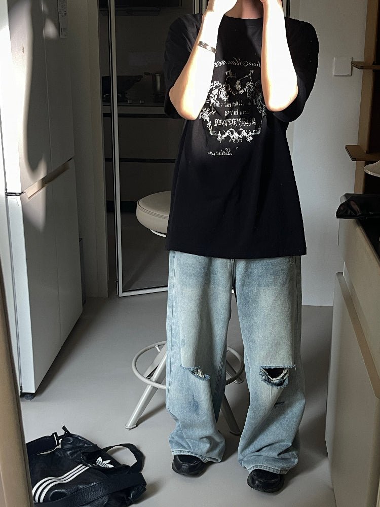 Wide damaged denim pants OR4313 - ORUN