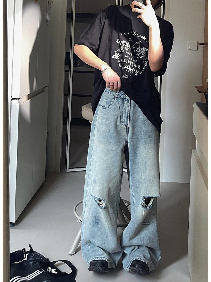 Wide damaged denim pants OR4313 – 韓国メンズファッション通販 - ORUN -