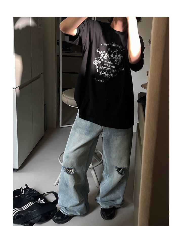 Wide damaged denim pants OR4313 – 韓国メンズファッション通販 - ORUN -
