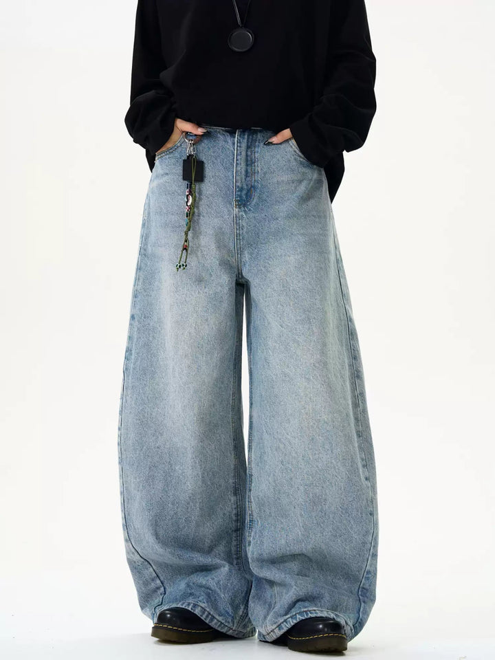 スーパーワイドシルエットハイウエストデニム / ユニセックス – 韓国