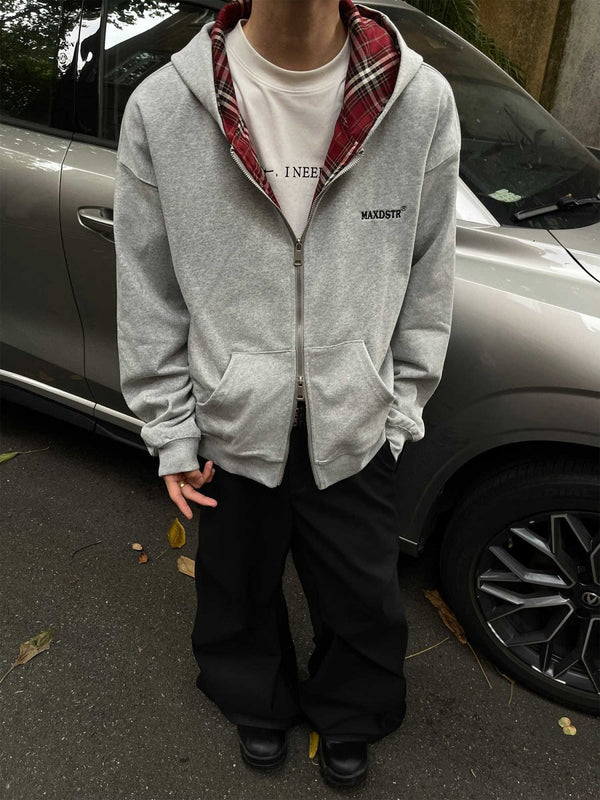 Zipper plaid hoodie OR3530