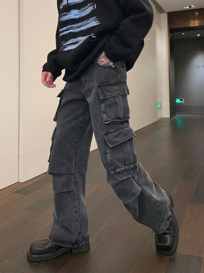 Wide pocket denim pants or797