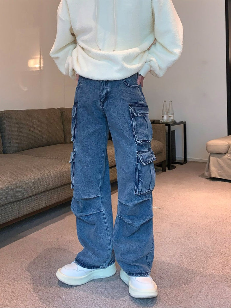 Wide pocket denim pants or797