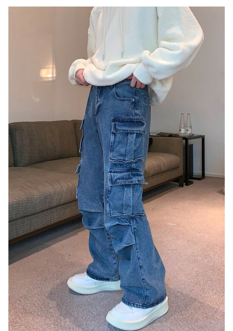 Wide pocket denim pants or797