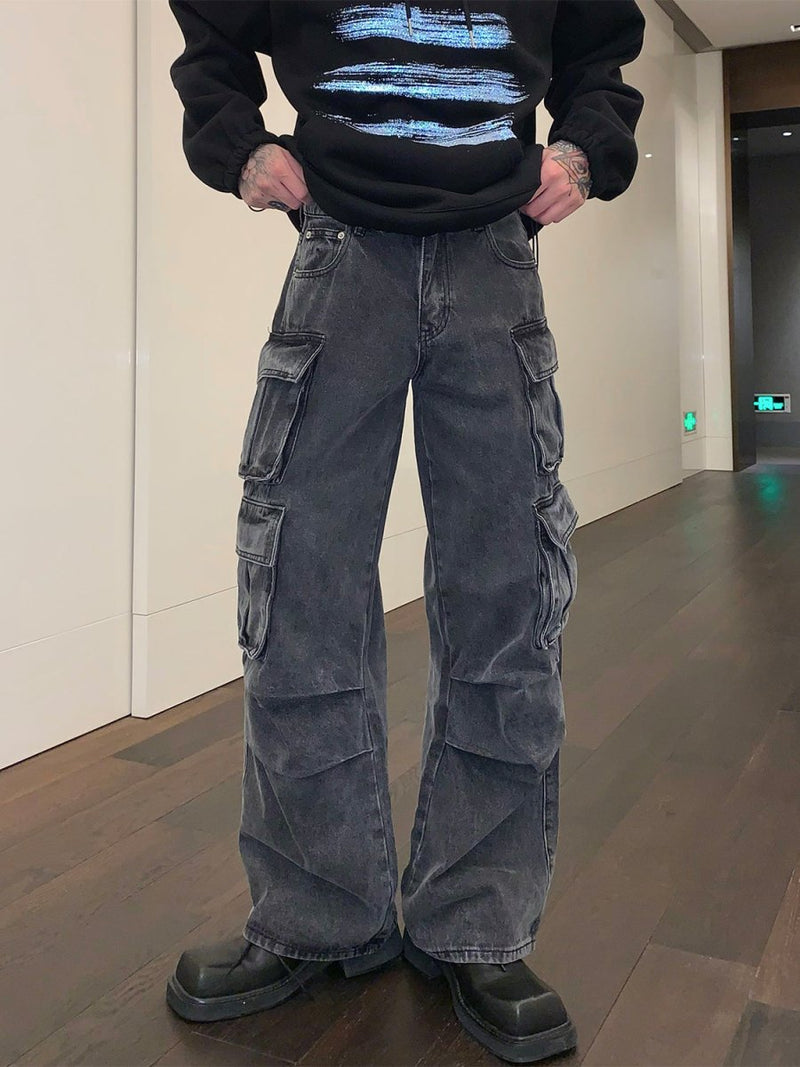 Wide pocket denim pants or797