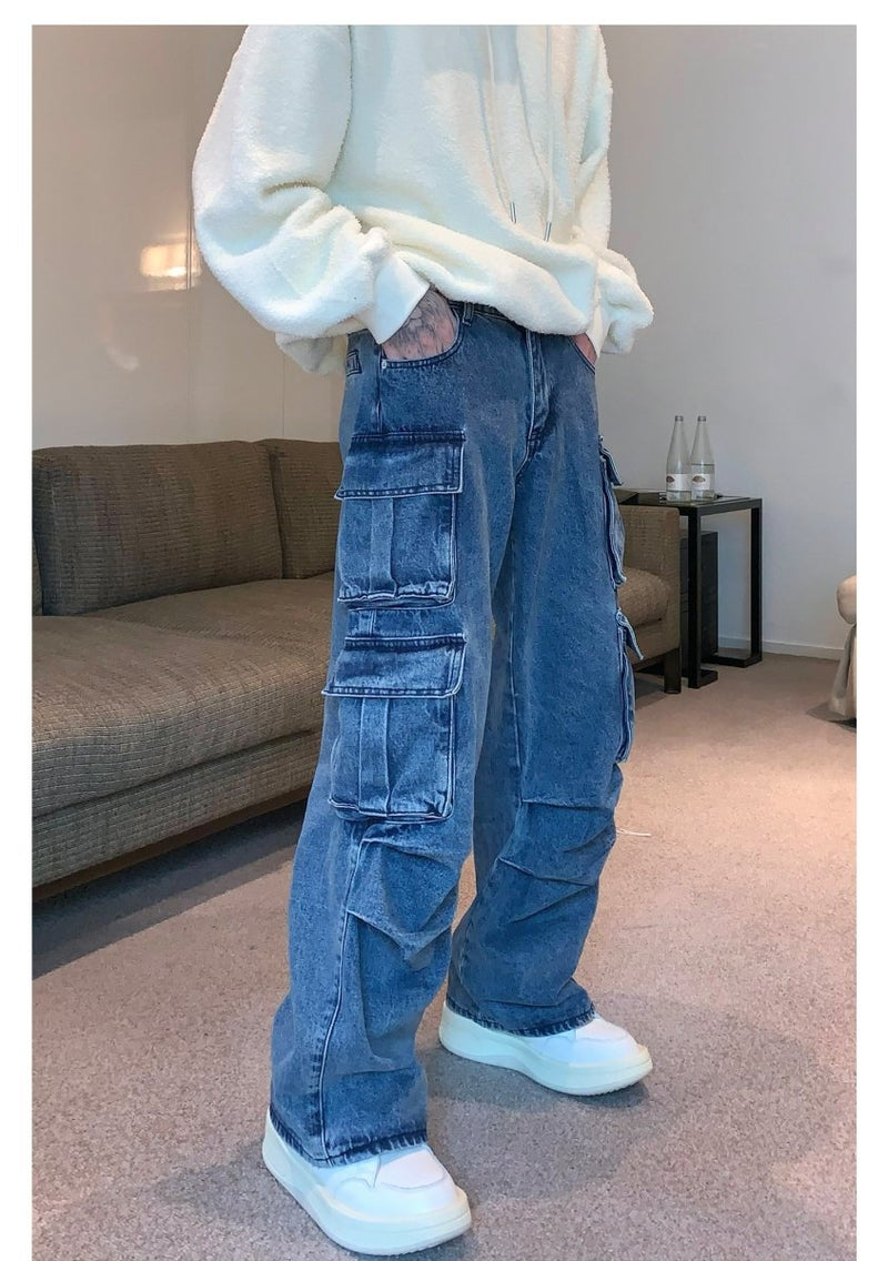 Wide pocket denim pants or797