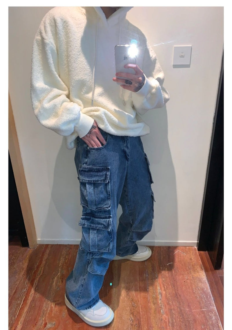 Wide pocket denim pants or797